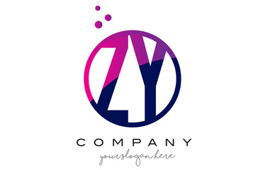 ZY Z Y Circle Letter Logo Design with Purple Dots Bubbles