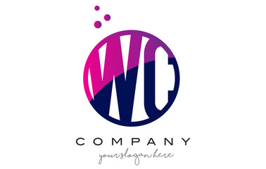 WC W C Circle Letter Logo Design with Purple Dots Bubbles