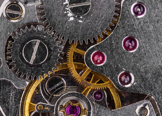Watch details.Hour gear.Macro, close-up, white isolated background