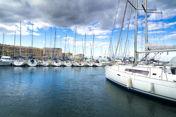 sailing boats in Saint Cyprien marina, south of france