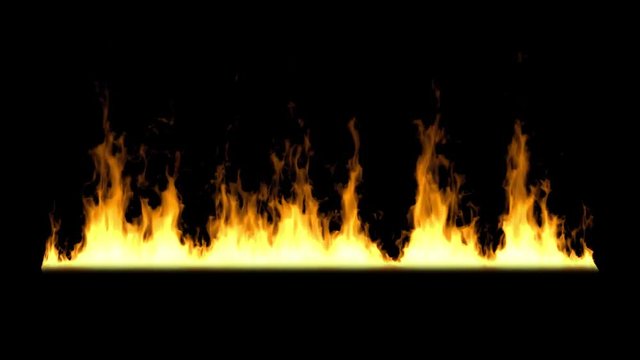 Wall of fire on black background loop animation
