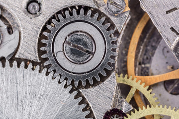 Watch details.Hour gear.Macro, close-up, white isolated background