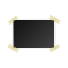 Photo frame with adhesive tape, isolated on white background. For your photography and picture. Vector illustration