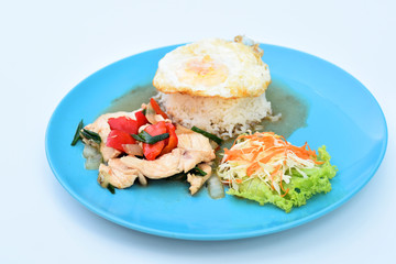 Stir-fried pork with bell pepper and fried egg