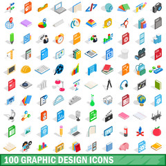 100 graphic design icons set, isometric 3d style