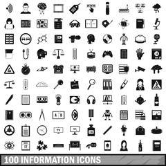 100 information icons set, simple style 