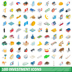 100 investment icons set, isometric 3d style