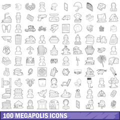 100 megapolis icons set, outline style