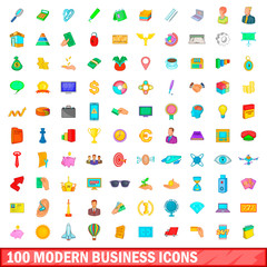 Fototapeta na wymiar 100 modern business icons set, cartoon style