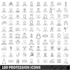 100 profession icons set, outline style