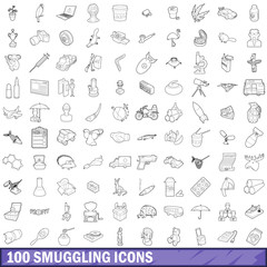 100 smuggling icons set, outline style