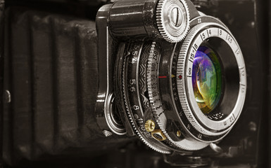 Old camera lens, close-up