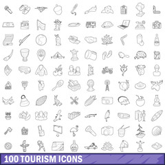 100 tourism icons set, outline style