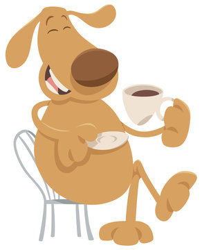 Dog Drinking Coffee Cartoon