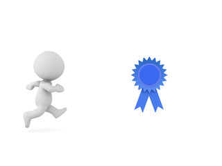 3D Character chasing after award ribbon