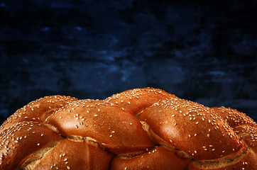 Traditional challah bread close up image
