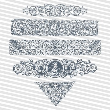 Decor ornament pattern in antique roman and baroque style with decorative design