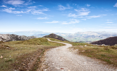 Fototapeta na wymiar Walking route in Cantabrian Mountains, Picos de Europa National Park, Asturias, Spain.