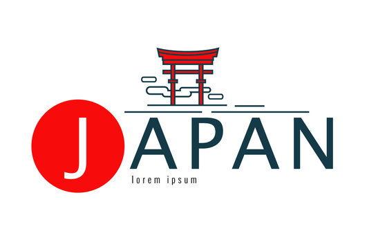 Japan logo. Scene of tori gate. japan famous Landmark. flat line design element. vector illustration