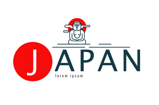 Japan logo. Scene of The Great Buddha Daibutsu. japan famous Landmark. flat line design element. vector illustration