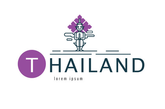 Thailand logo. Scene of  Big giant. Bangkok famous Landmark. flat line design element. vector illustration