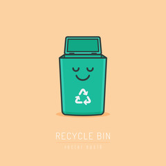 Green Recycle bin happy smiling cartoon character vector illustration