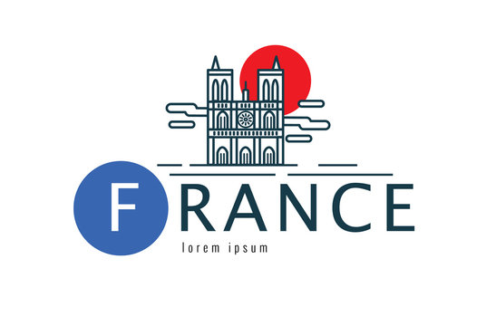 France logo. scene of the Notre Dame. flat thin line design element. vector illustration