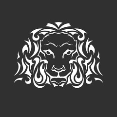 Head of lion in tattoo style - front view