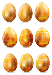 Set of golden easter eggs
