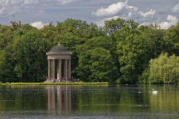 Greek temple in the park by the lake