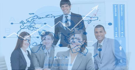 Digital composite image of business people with  world map
