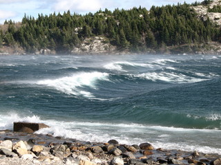 Waves on Lake by Mountains