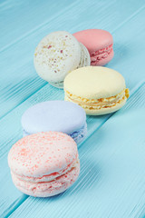 Sweet colorful macaroons, selective focus, vintage effect