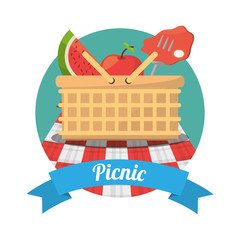 picnic food meat fruits basket vector illustration eps 10