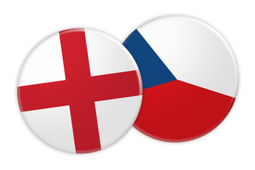 News Concept: England Flag Button On Czech Republic Flag Button, 3d illustration on white background