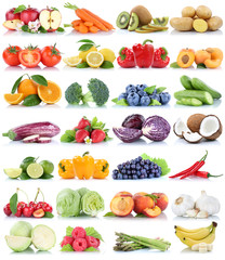 Obst und Gemüse Früchte Sammlung Apfel Tomaten Orange Weintrauben Salat Bananen frische Freisteller freigestellt isoliert