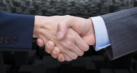 Composite image of businessman and woman doing handshake