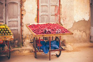 Stone town of Zanzibar, to sell fruit on the street.
