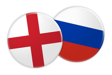 Obraz premium News Concept: England Flag Button On Russia Flag Button, 3d illustration on white background