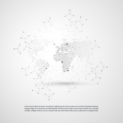 Fototapeta premium Cloud Computing and Networks with World Map - Abstract Global Digital Network Connections, Technology Concept Background, Creative Design Element Template with Transparent Geometric Grey Wire Mesh