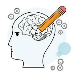 head profile human brain pencil outline vector illustration eps 10