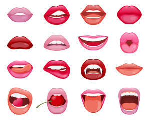 Set of sixsteen womans lips