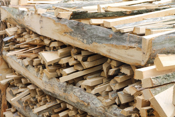 Construction timber folded in blocks