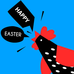 Happy Easter greeting card with bright cock. Flat design. Vector