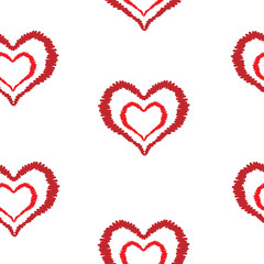 Seamless pattern with red heart embroidery stitches imitation