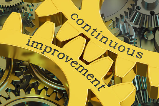 Continuous Improvement Concept On The Gears, 3D Rendering