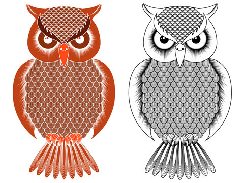 Black Outline And Orange Owl Stencil