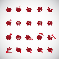 Piggy bank icons, banking and saving icon set