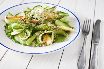 dietary shaved vegetable and fruit salad with dried crusts