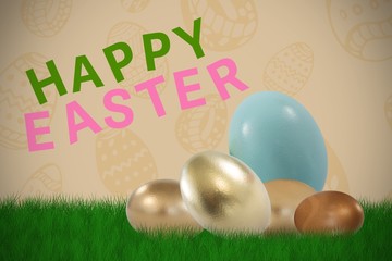 Composite image of big and small shiny easter eggs
